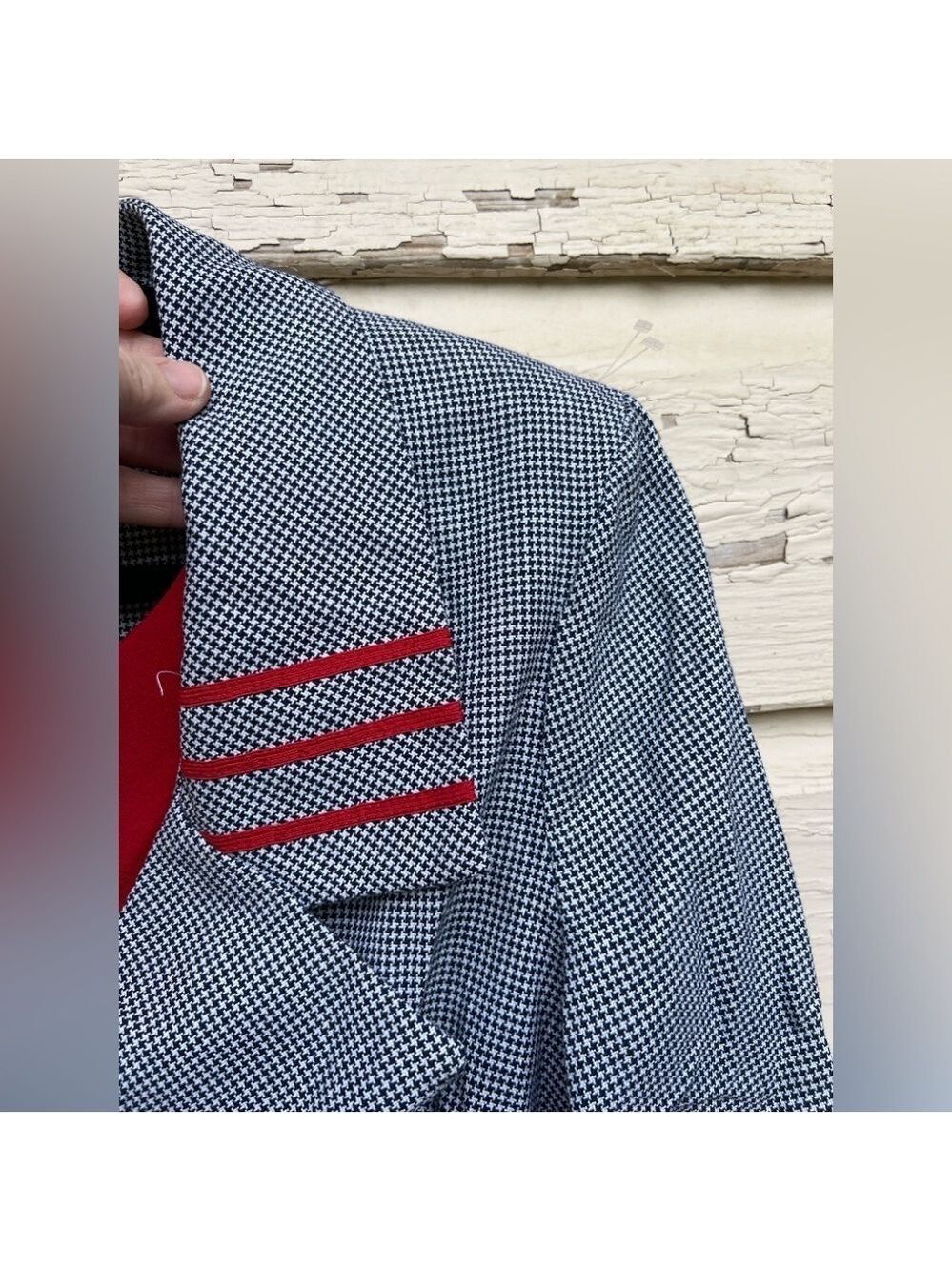 Vintage 80s Leslie Lucks Nautical Houndstooth Career Office Siren Blazer Jacket - Picture 5 of 8